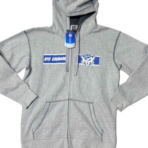 BYU Cougars Zip Up‎ Hoodie Mens Small Gray NCAA Sweatshirt Retro Heavyweight NWT